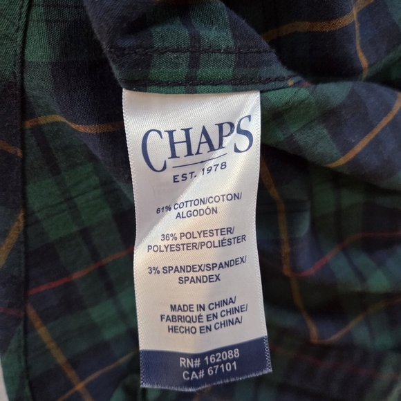 Chaps Men's Button Up Long Sleeve Green Plaid Shirt Size L - Picture 5 of 7